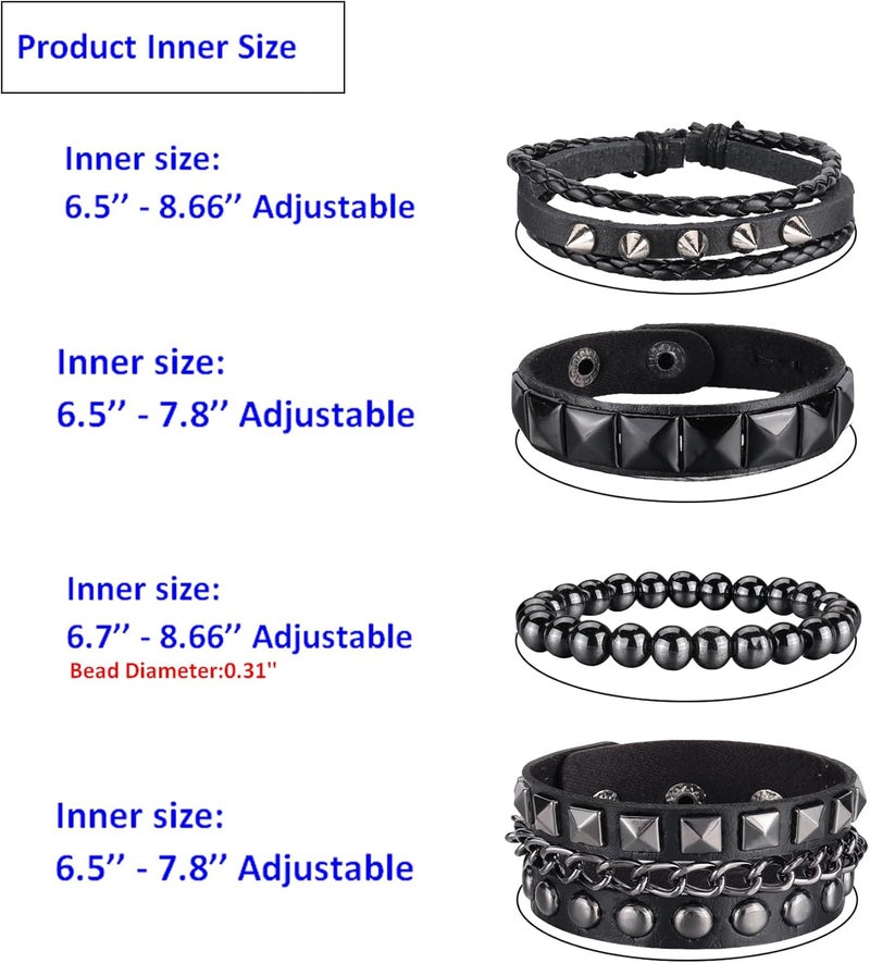 Ulekuke Store 4 Pcs Punk Rock Leather Studded Bracelets for Men Women 80s Gothic Spike Cuff Bracelet Set Emo Accessories for Rocker Outfits - Image 3